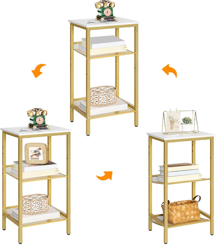 HOOBRO Beistelltisch, Telefontisch mit 2 verstellbaren Gitterablagen 38 x 28 x 74 cm, Sofatisch, Kaf