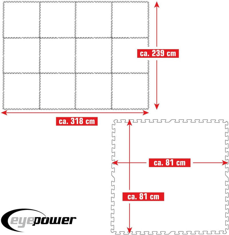 EYEPOWER 7,6 m² Poolunterlage - 12 Eva Matten 81x81 - Outdoor Pool Unterlage - Unterlegmatten Set 23