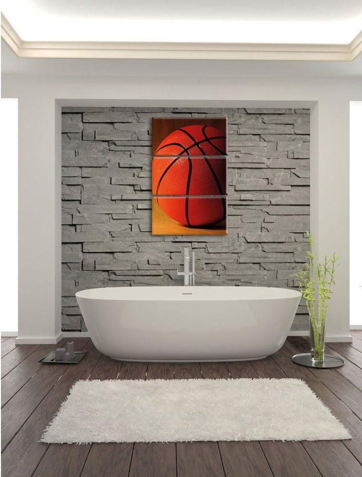 Pixxprint Basketball schwarzer Hintergrund als Leinwandbild | Grösse: 3 Teilig (120x80) | Wandbild|