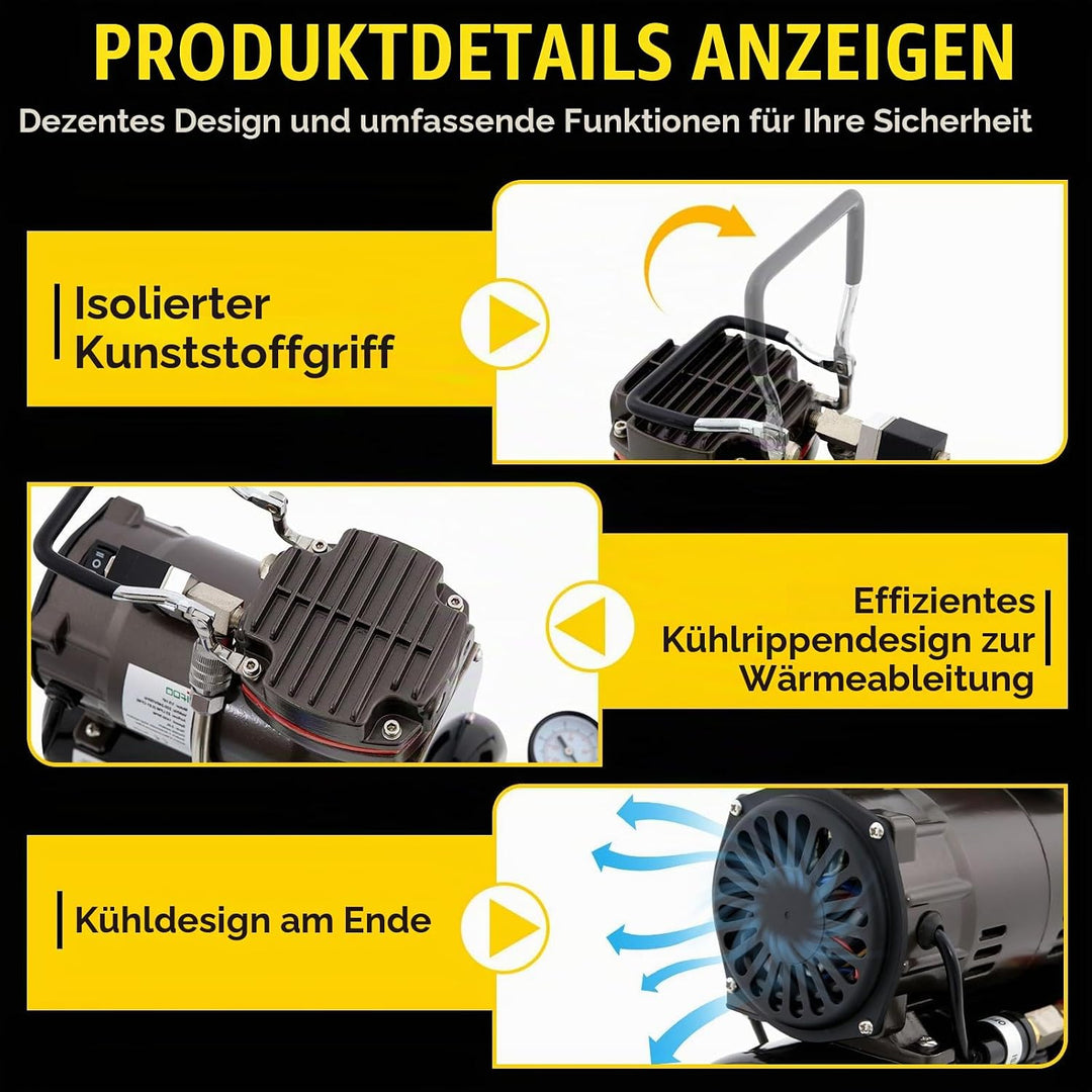 Airbrush-Kompressor mit Lufttank, professionelles Airbrush-Farb-Set mit Manometer, komplette Ausrüst