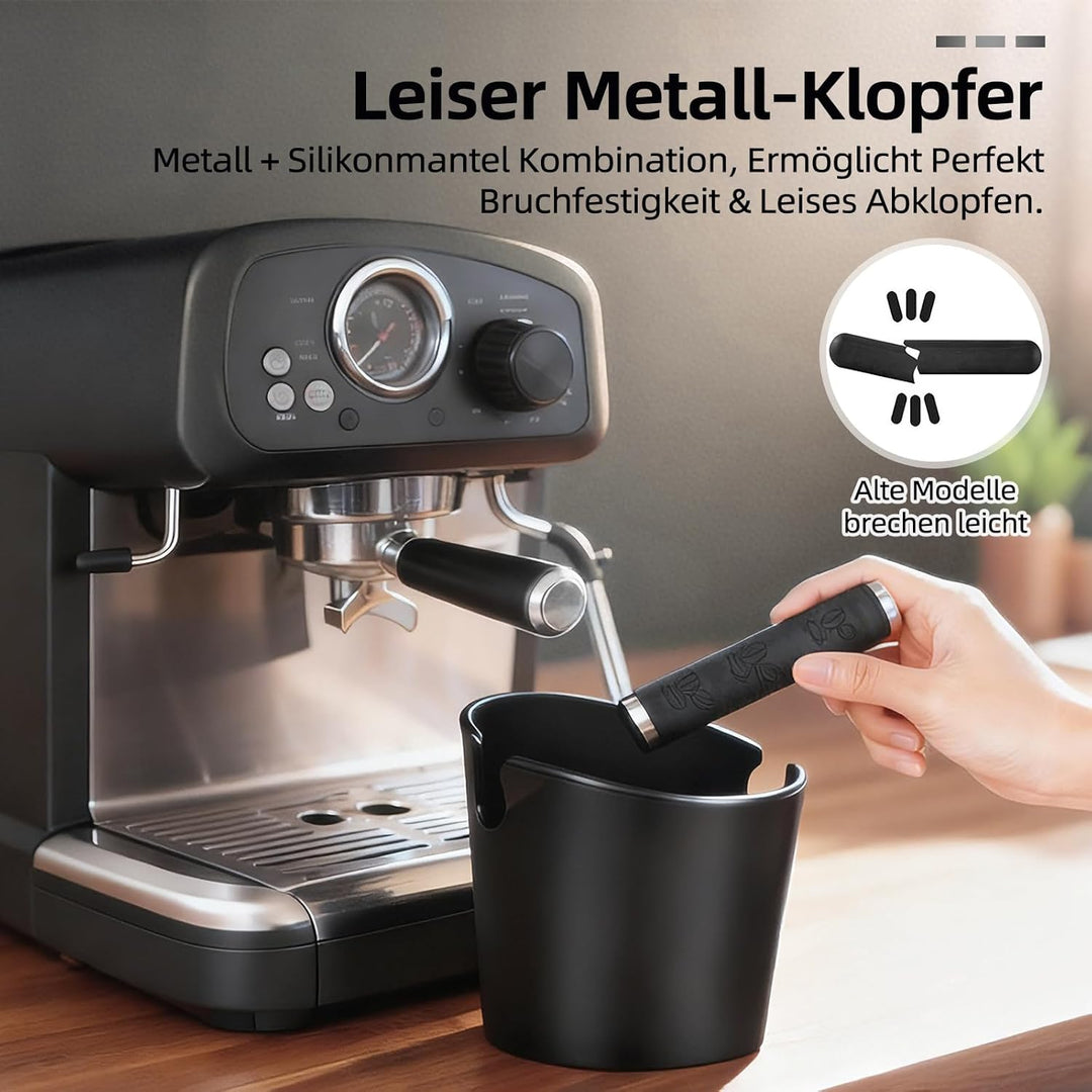 Abklopfbehälter für Siebträger mit Schalldämpfender Klopfstange und Bürste, Knock Box für Kaffeesatz