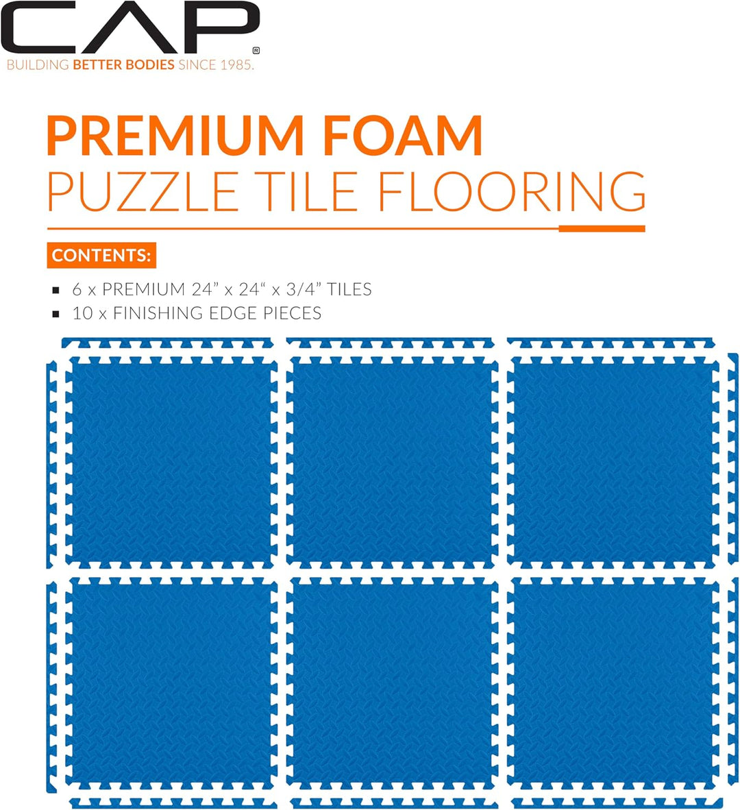 Cap Puzzle-Übungsmatte mit Diamantplatte, 61 x 61 cm, mehrere Optionen 1er-Pack (6 Fliesen) 1,9 cm D