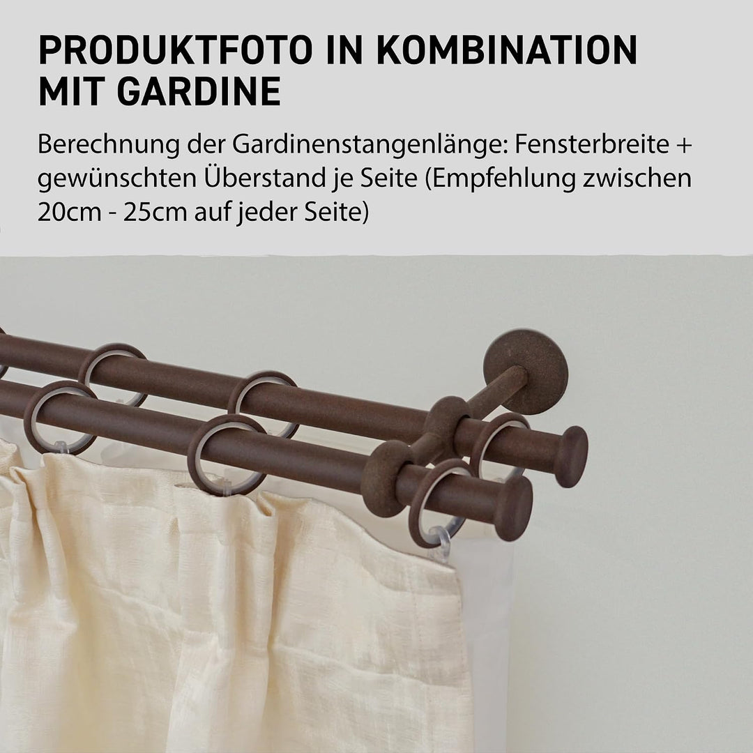 Garesa Gardinenstange Esperanca Ø 16mm, 2-läufig, Rost I Rustikale Vorhangstange inkl. Ringe + Falte