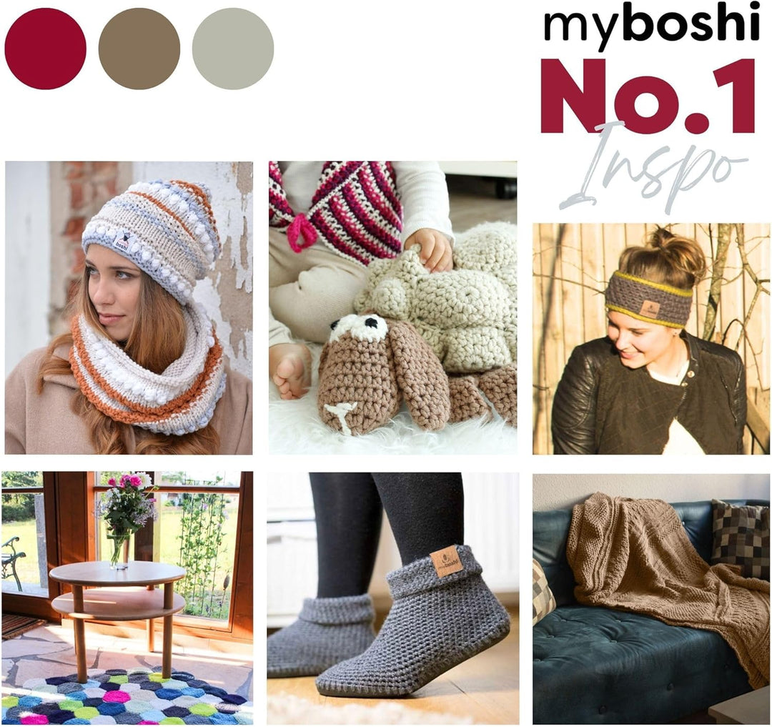 myboshi No.1 Wolle zum Häkeln und Stricken, Schnellstrickgarn, inkl. Label, Strickwolle, Häkelwolle,