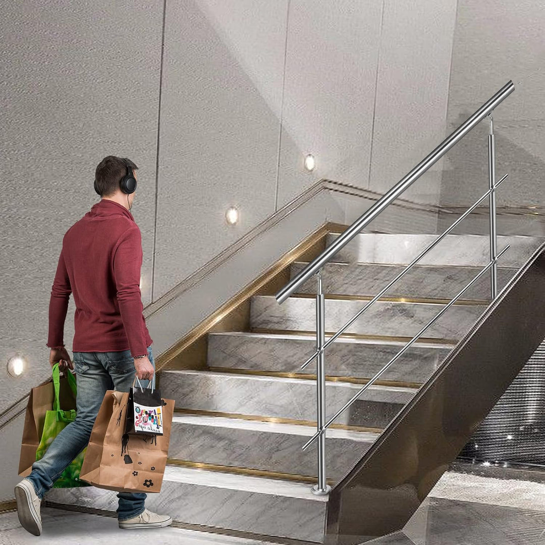 Aufun Edelstahl Handlauf 100cm Treppengeländer Innen und Aussen mit 2 Pfosten für Treppen, Brüstung,