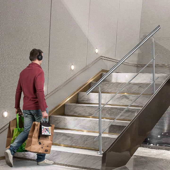 Aufun Edelstahl Handlauf 100cm Treppengeländer Innen und Aussen mit 2 Pfosten für Treppen, Brüstung,