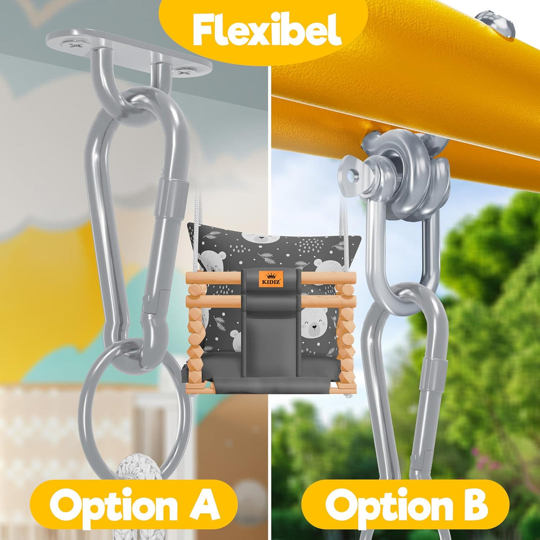 KIDIZ® Babyschaukel Kinderschaukel für Babys ab 6 Monaten und Kleinkinder bis 3+ Jahre | Holzschauke