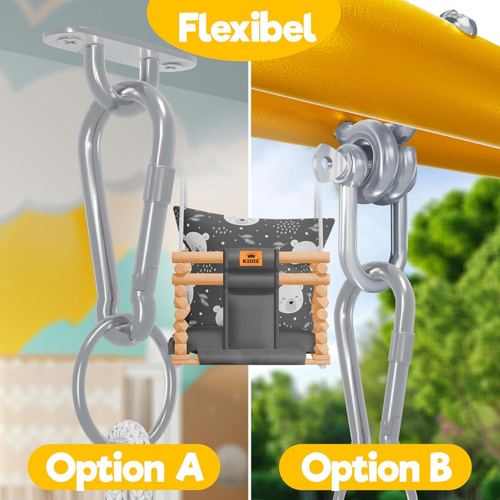 KIDIZ® Babyschaukel Kinderschaukel für Babys ab 6 Monaten und Kleinkinder bis 3+ Jahre | Holzschauke