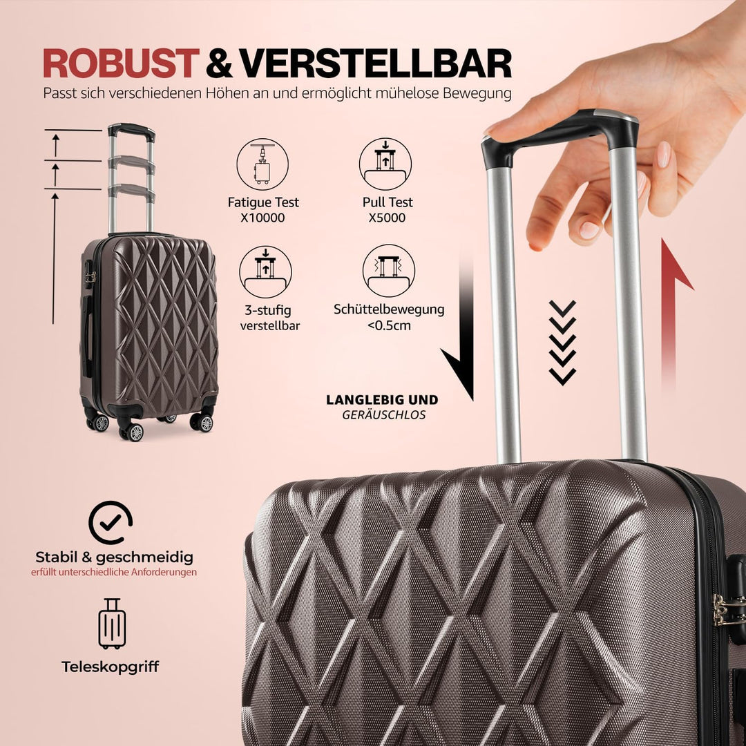 2er Hartschalen-Kofferset Braun (M+L) | Premium-Qualität ABS-Gepäcktrolley & Design-Muster | Origina