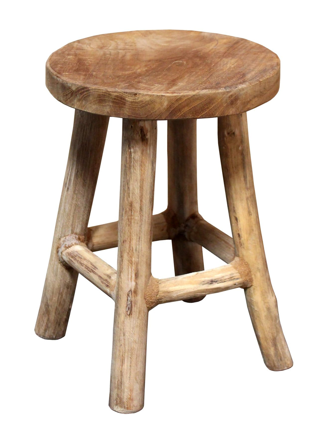 Spetebo Teak Blumenhocker 26 x 20 cm rund - Natur/gross - Holz Pflanzen Hocker mit 4 Füssen - Echtho