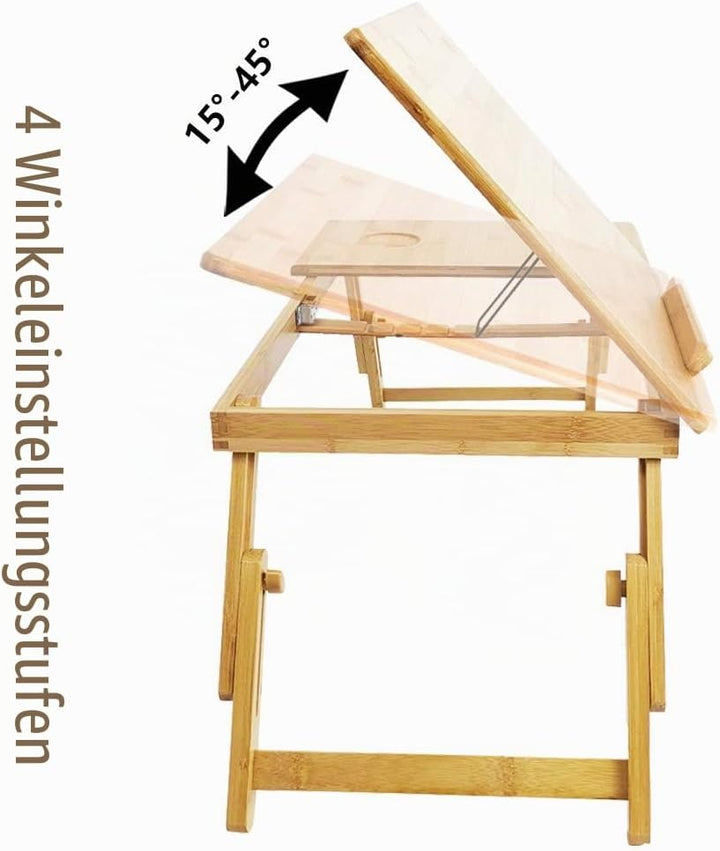 KKTONER Laptoptisch Laptopständer höhenverstellbar Bed Tablett 55x35cm faltbar aus Bambus Gelb-1, Ge
