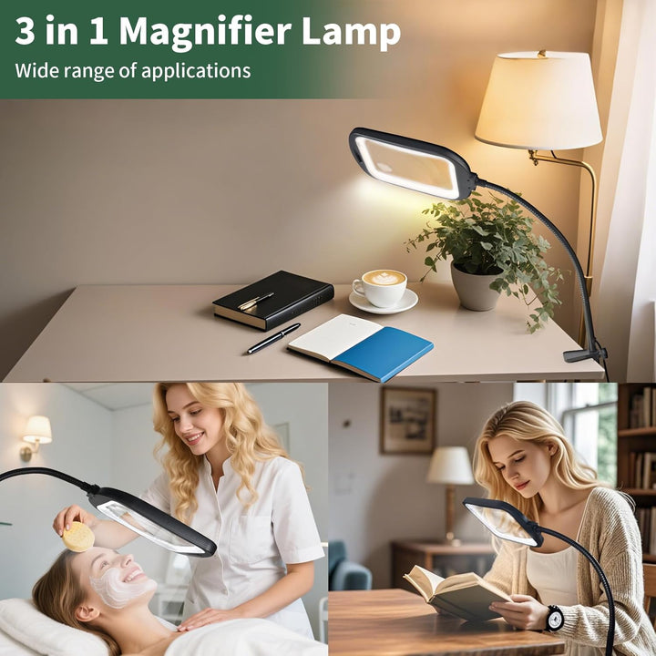 10X Standlupe mit Licht und Ständer, 2 in 1 Lupenlampe mit 60 LED, Rechteckige Flexible Schwanenhals