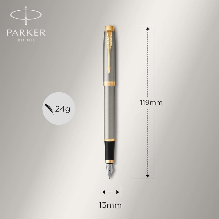 Parker IM Füller | Brushed Metal | Füllfederhalter mit mittlerer Feder | blaue Tinte | Geschenkbox