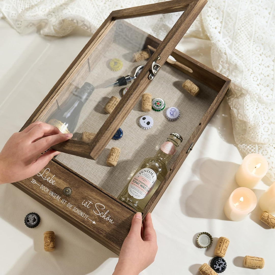 AW BRIDAL Tiefe Vitrine für Erinnerungen, Ideal als Hochzeitsdeko, Einzugsgeschenk oder Wohnaccessoi
