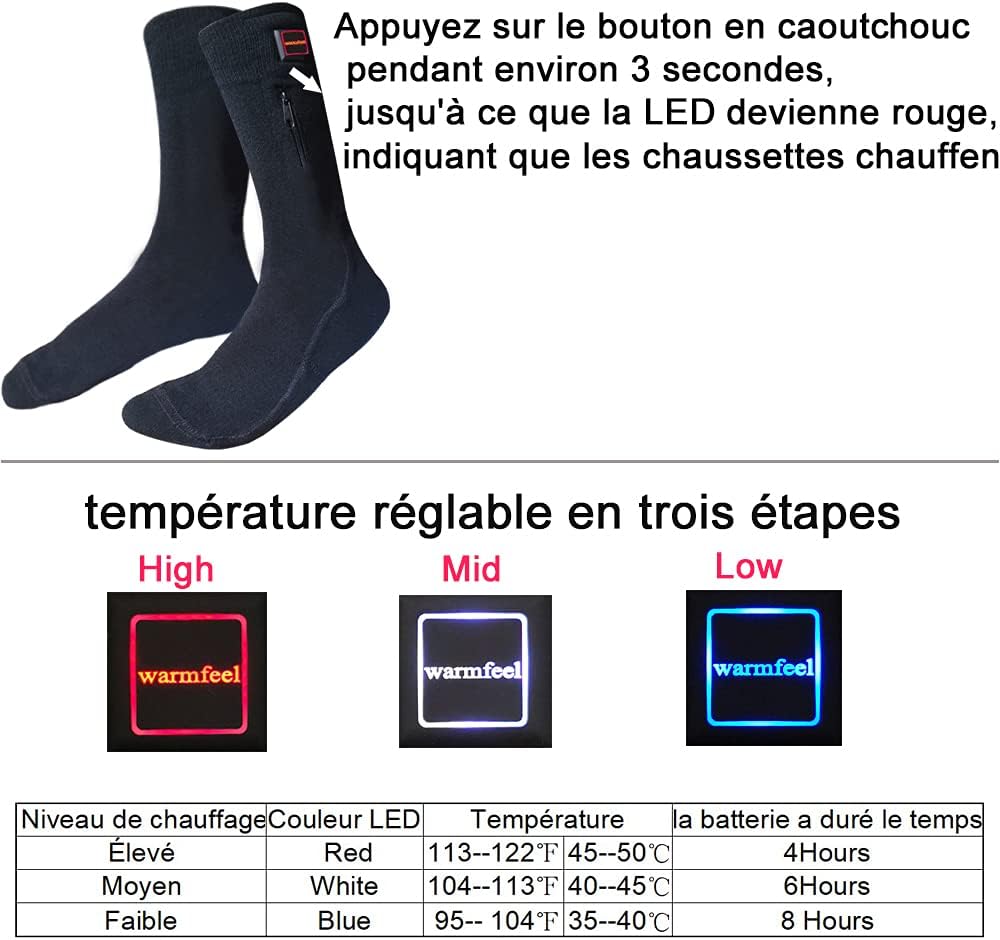 LPCRILLY Beheizte Socken, beheizte Füsse, waschbar, elektrisch, einstellbare Temperatur, für Outdoor