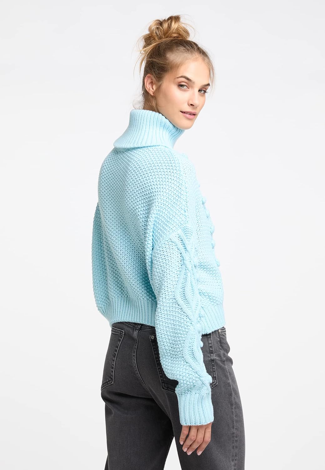 IZIA Strick Rollkragenpullover Damen 19025286 M-L Hellblau, M-L Hellblau