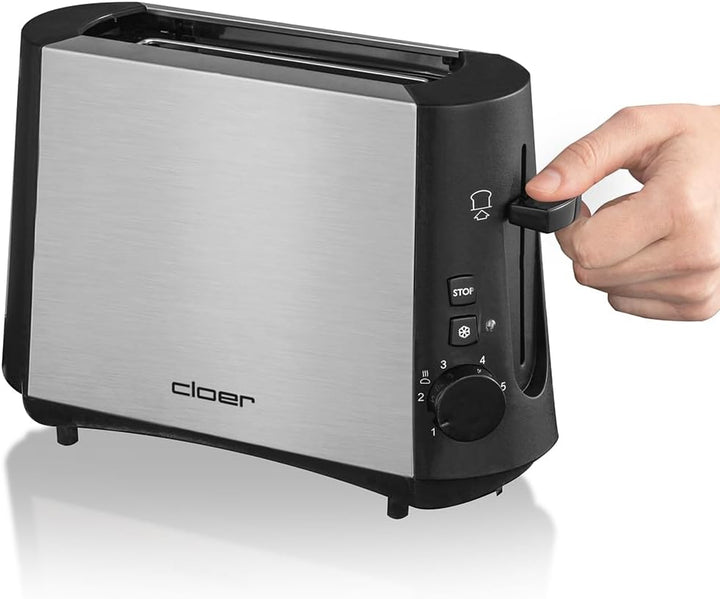 Cloer 3890 Single-Toaster, Minitoaster für 1 Toastscheibe, 600 W, "Auftau-Funktion", Krümelschublade