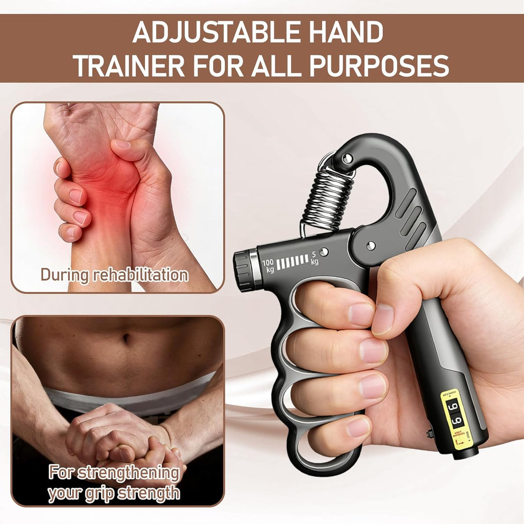 Handgriff Trainer 2er Set, Unterarmtrainer Verstellbarer Edelstahl 5-100kg mit Mechanischer Zählung,