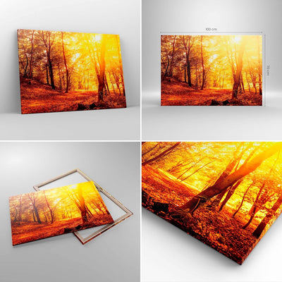 Bilder auf Leinwand 100x70cm Leinwandbild mit Rahmen Wald Baum Natur Gross Wanddeko Bild Schlafzimme