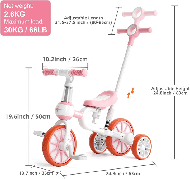KORIMEFA 4 in 1 Laufräder Laufrad Kinderdreirad Dreirad Lauffahrrad Lauflernhilfe für Kinder ab 1 Ja