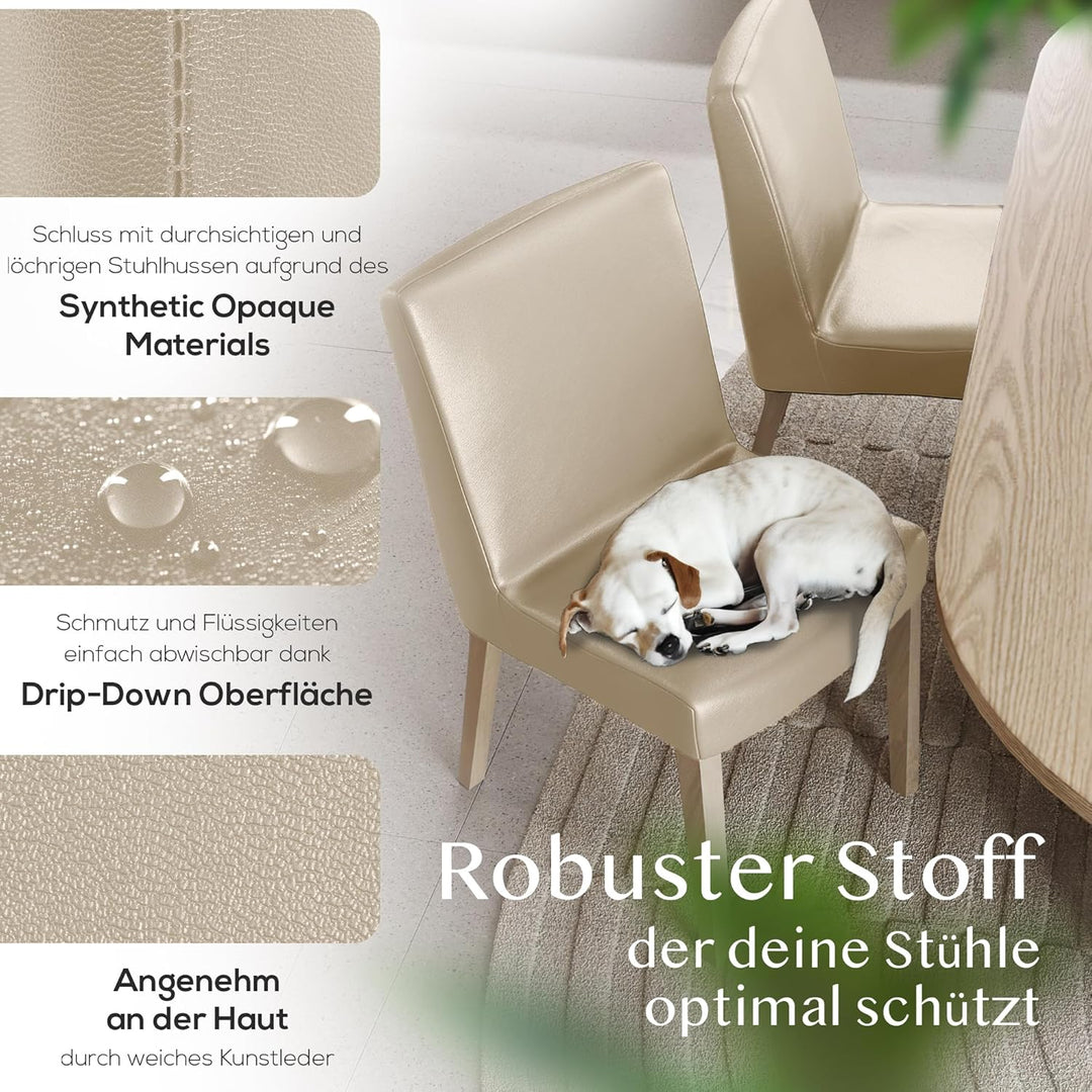 Innerspace Stuhlhussen 4er Set in Beige | Blickdichte, Wasserabweisende, Elastische Stuhlbezüge für