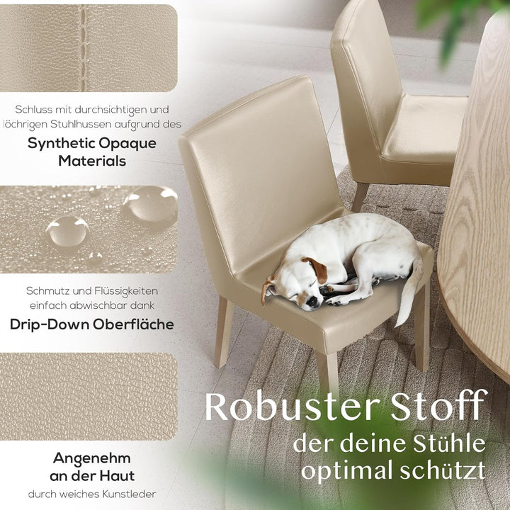 INNERSPACE Stuhlhussen 6er Set in Beige | Blickdichte, Wasserabweisende, Elastische Stuhlbezüge für