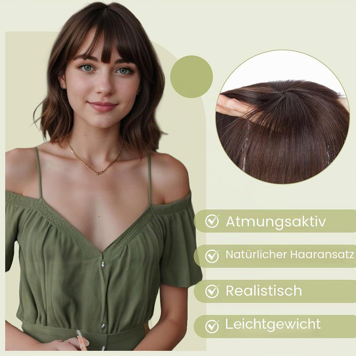S-noilite Echthaar Hair Topper für Frauen mit Pony Haarteile für Dünnes Haar Echtes Menschliches Haa