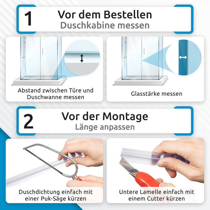 2x 80cm Sealis Ersatz Duschdichtung - Dichtung für 5mm/ 6mm/ 7mm/ 8mm Glastür Duschwand Badewanne Du