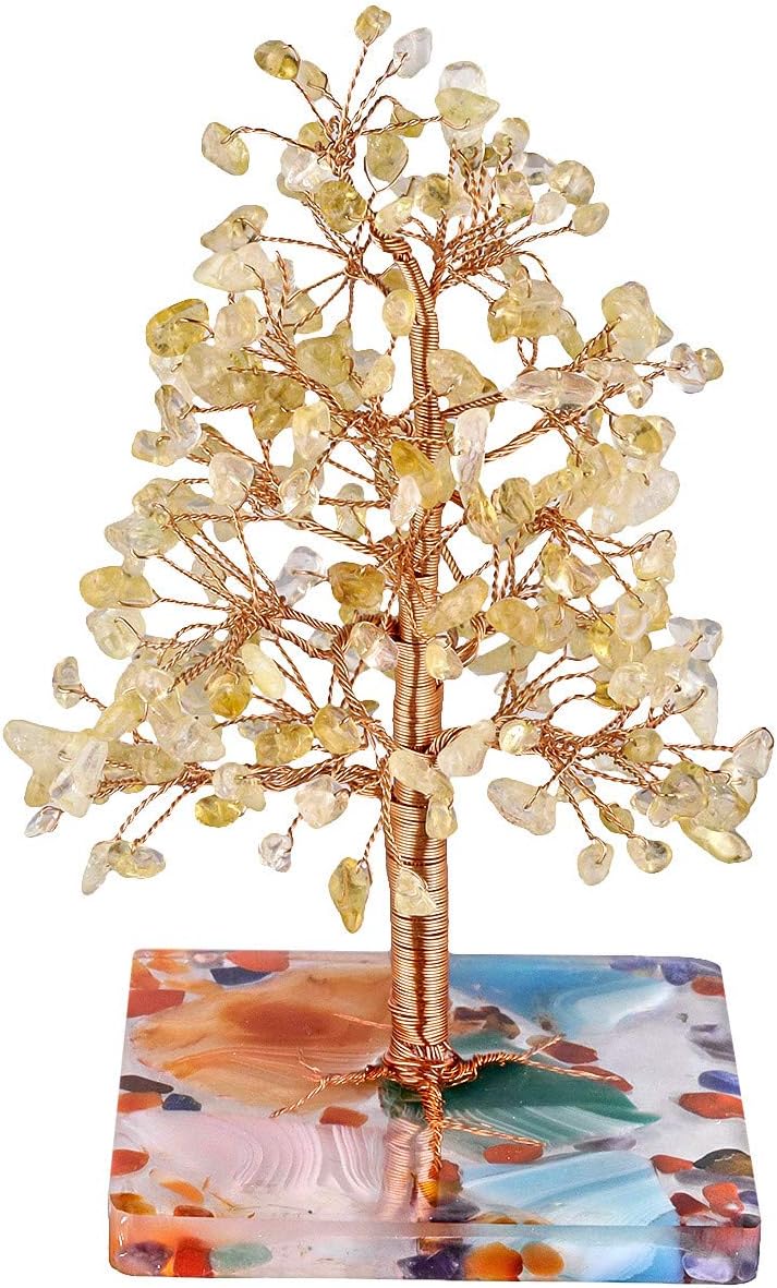 mookaitedecor Natürliche Citrin Crystal Money Tree Figur für Wohnkultur, handgemachte Kupfer gewicke