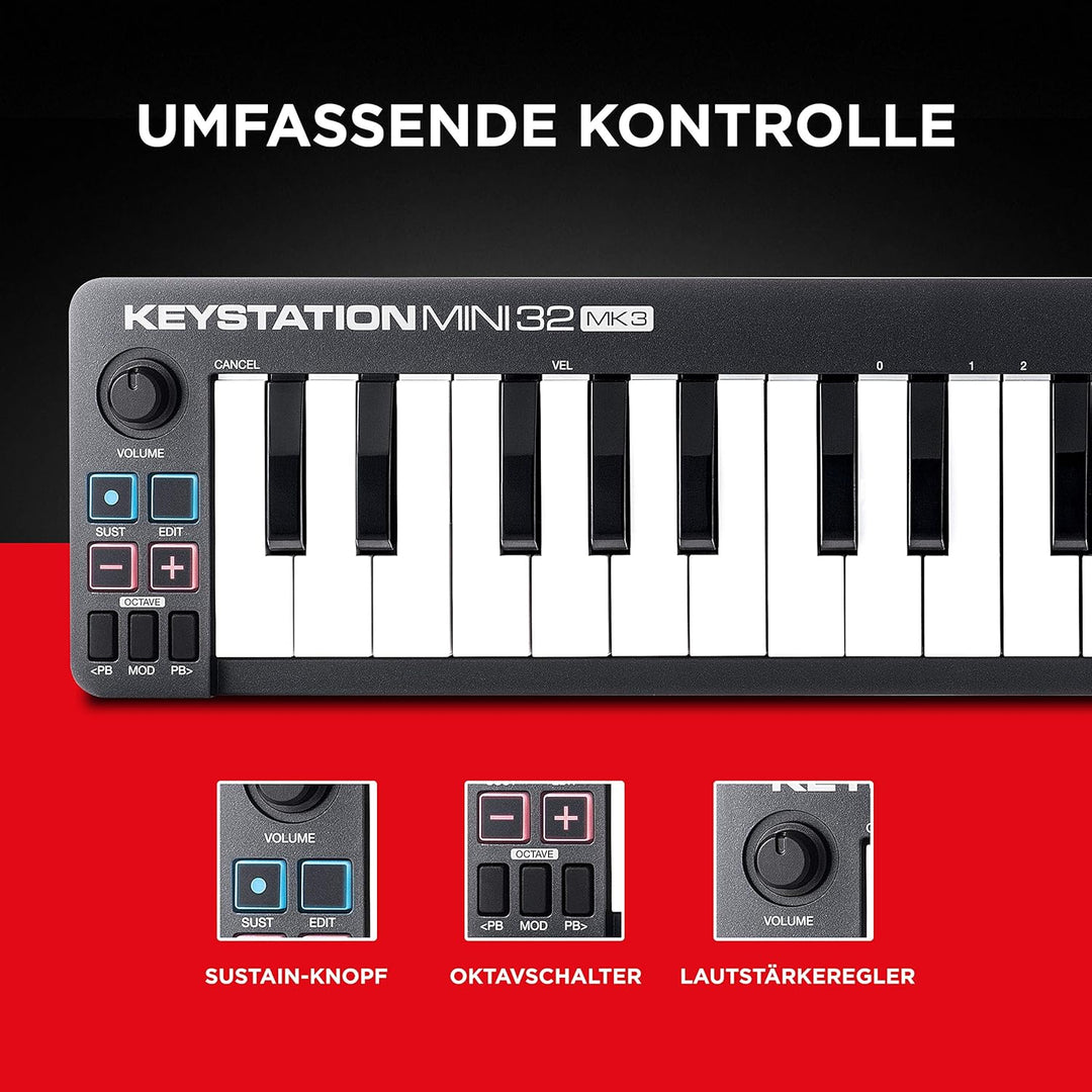 M-Audio Keystation Mini 32 MK3 - Ultra-portabler Mini USB MIDI Keyboard Controller mit MPC Beats Key