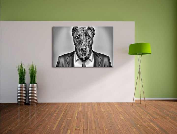 Pixxprint Manager Hund mit Anzug als Leinwandbild/Grösse: 100x70 / Wandbild/Kunstdruck/fertig bespan