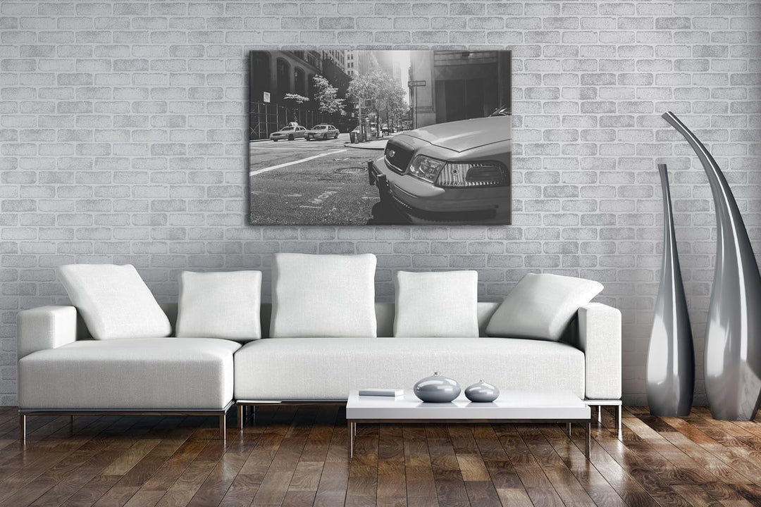 deyoli klassische Taxis in New York Effekt: Schwarz/Weiss Format: 80x60 als Leinwandbild, Motiv fert
