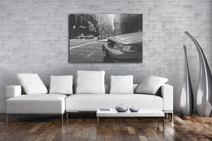 deyoli klassische Taxis in New York Effekt: Schwarz/Weiss Format: 80x60 als Leinwandbild, Motiv fert