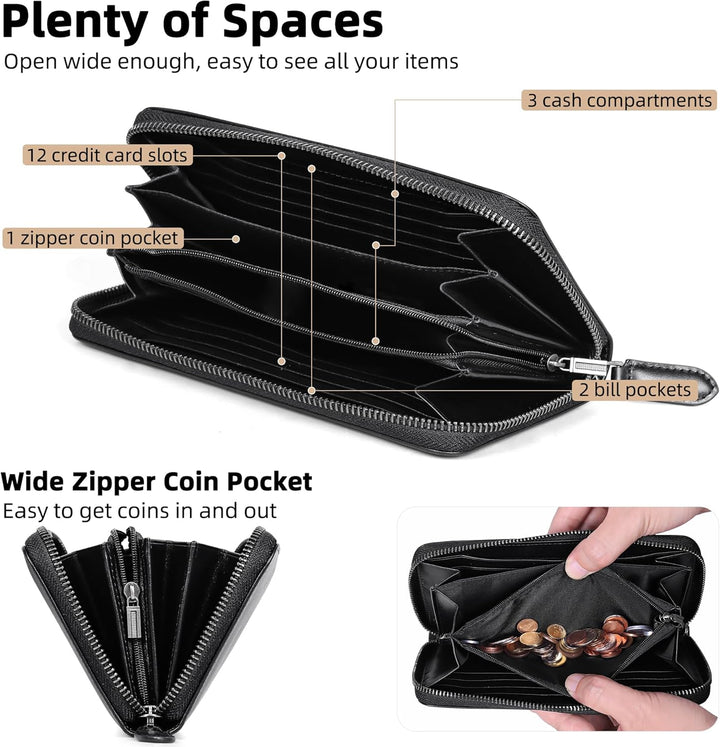 VISOUL Premium Brieftasche Echtleder/Italienisches Leder mit RFID-Schutz, XXL Geldbörse Schwarz L02,