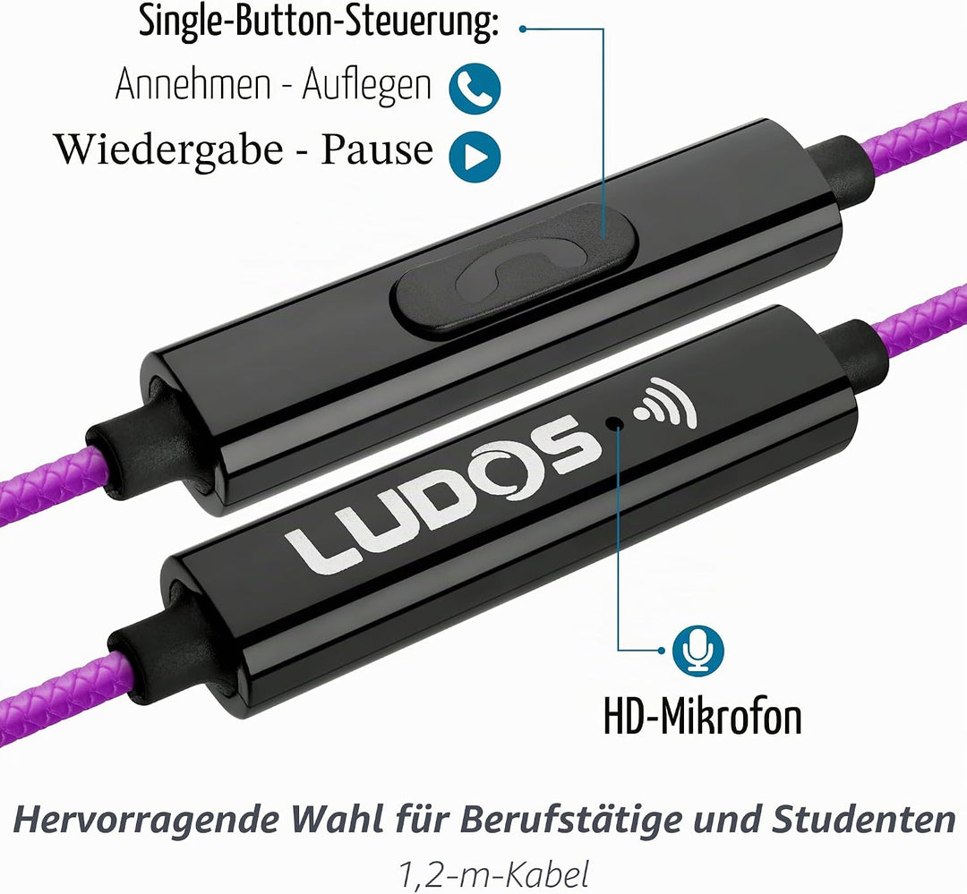 LUDOS Clamor Kopfhörer In Ear - Wired Ohrhörer mit Kabel und Mikrofon, 5 Jahre Garantie, Bass, Premi