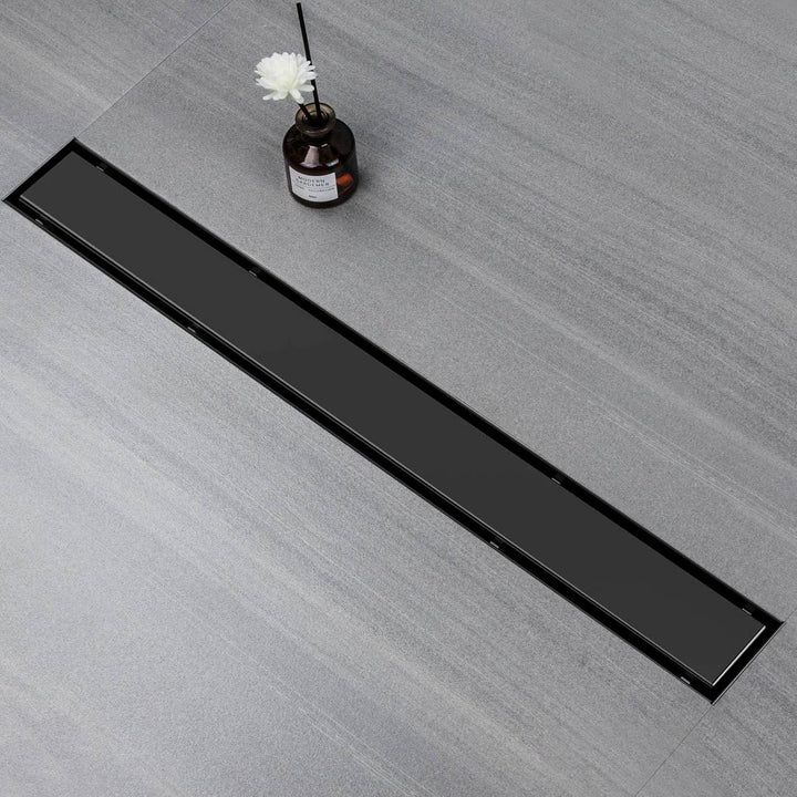 Duschrinne 50 cm, Schwarz Befliesbar Duschrinne extra flach, Edelstahl Bodenablauf Komplettset mit S