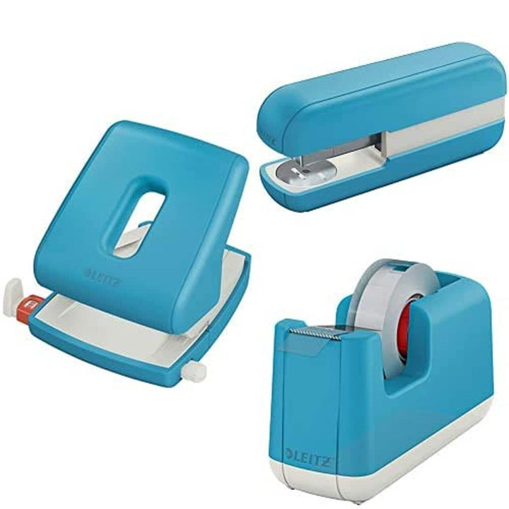Leitz Locher, Heftgerät und Klebeband-Tischabroller, ideal für Home Office, Sanftes Blau, Cosy-Serie