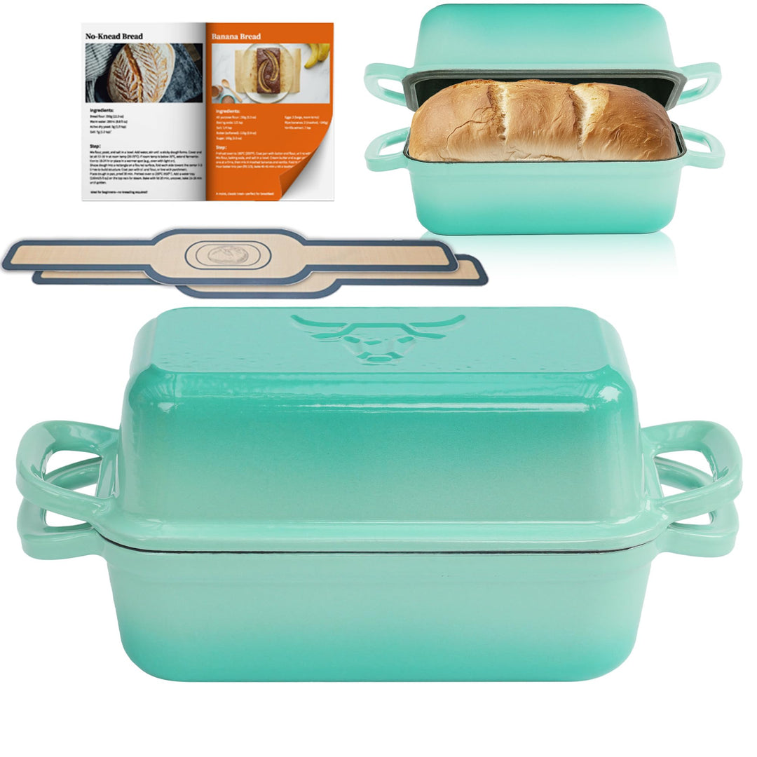 Brotbackform aus Gusseisen mit Deckel, Gusseisen Topf Brot Backen mit 2 Brotmatten Silikon, Emaille