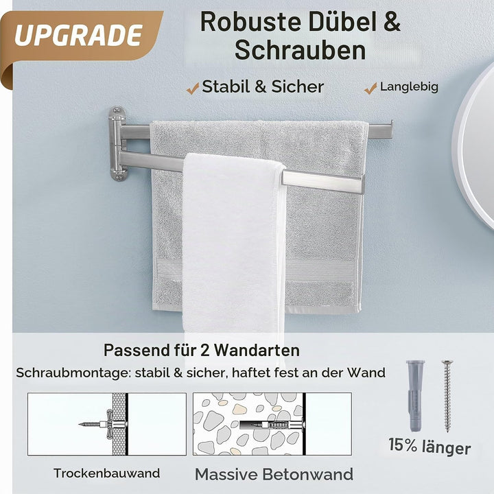 KES Handtuchhalter Schwenkbar 2 Armig, Handtuchstange Bad Edelstahl SUS304 Badetuchhalter Wandmontag