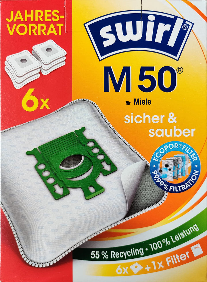 Swirl M 50-6er Pack EcoPor Staubsaugerbeutel Vorratspack M50 Jahresvorrat