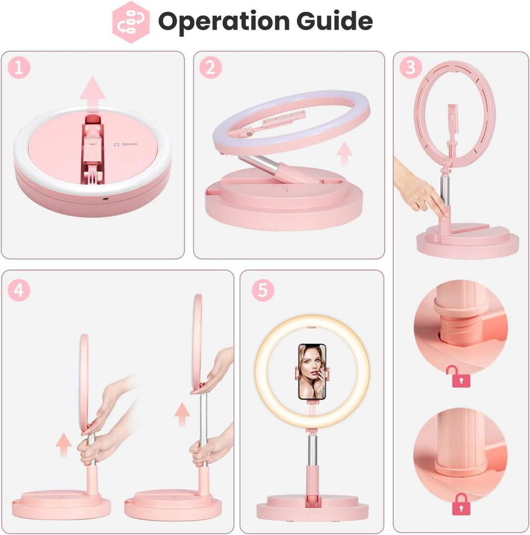 TARION LED Ringlicht: 11,8 Zoll Faltbare Ringleuchte Tisch Ringlicht mit Stativ und Handyhalter für