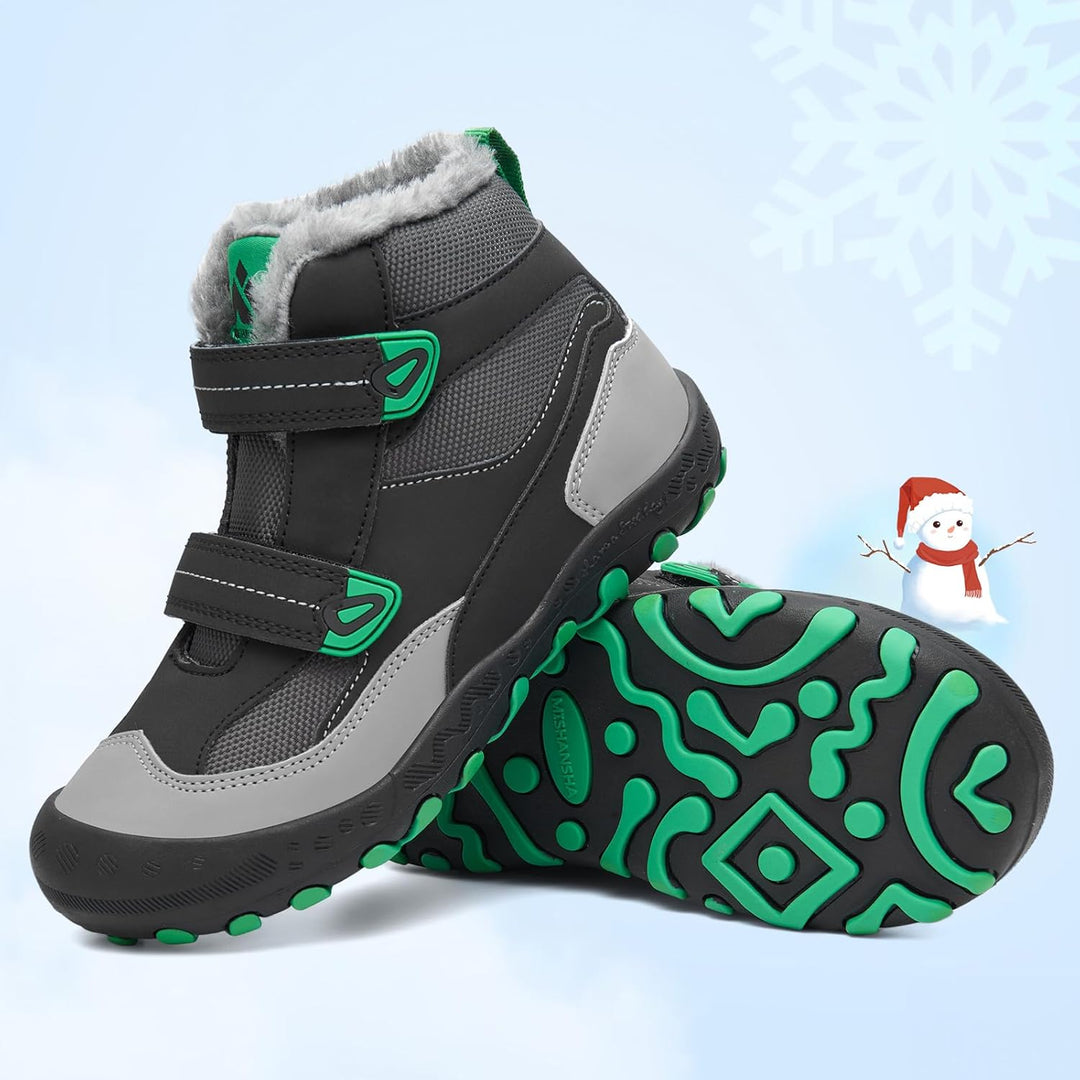 Mishansha Kinder Outdoor Winterschuhe Warm Gefüttert Winterstiefel, Gr.24-38 24 EU Öl Schwarz, 24 EU