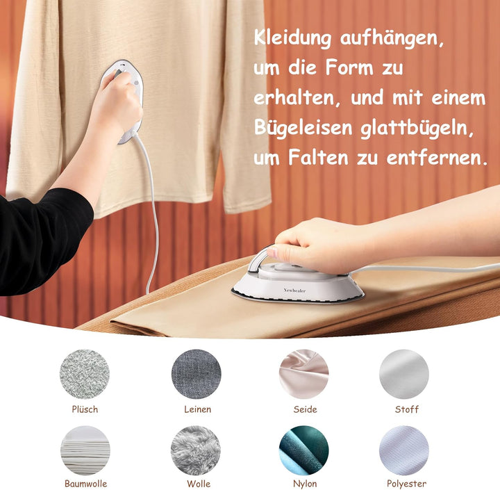 Newbealer Mini Reisebügeleisen mit umschaltbarer Spannung-220V/120V, Kompaktes Bügeleisen für Kleidu