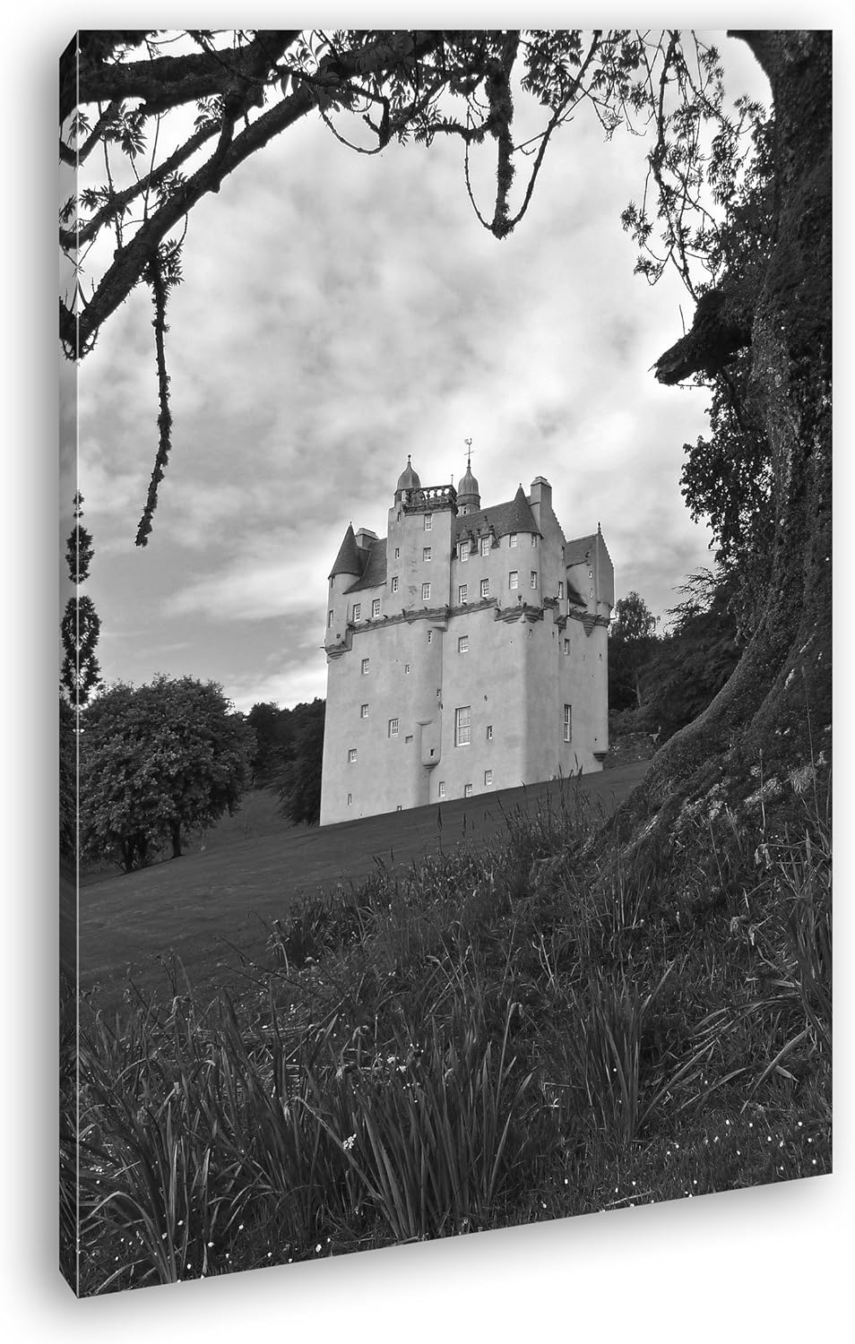 deyoli Festung in Schottland Effekt: Schwarz/Weiss Format: 60x40 als Leinwandbild, Motiv fertig gera