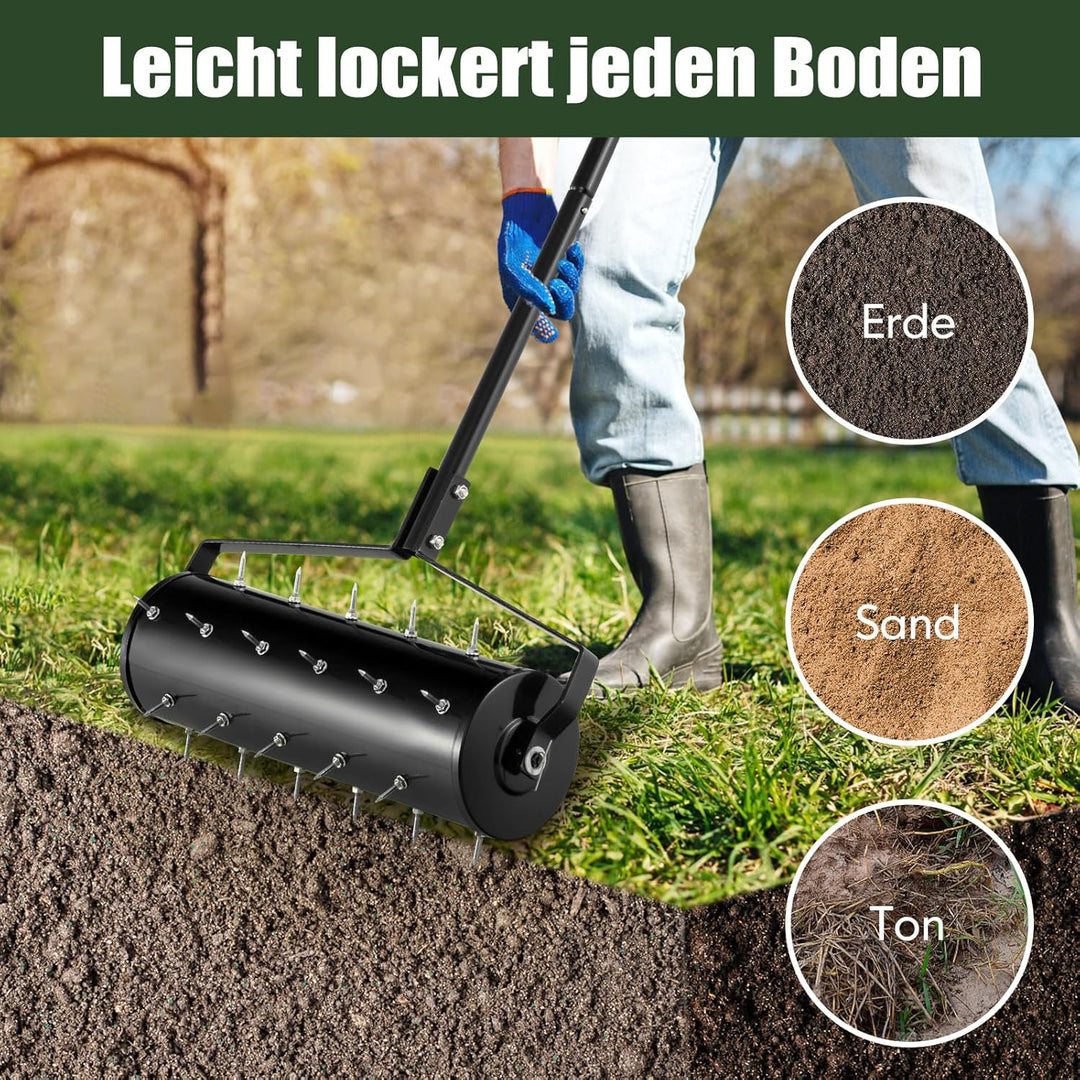 RELAX4LIFE Rasenbelüfter, Rasenlüfter aus Metall, Rasenrolle mit 44cm/53cm Breite, Handvertikutierer