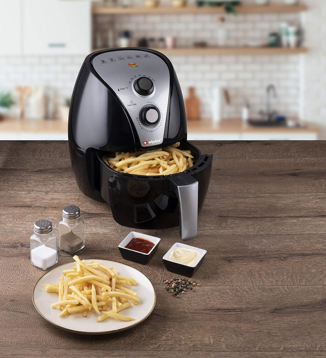 alpina Heissluftfritteuse - Airfryer - XL 3,2 Liter - 80-200 Grad - 1500 Watt - Schwarz 3,2 LITER AI