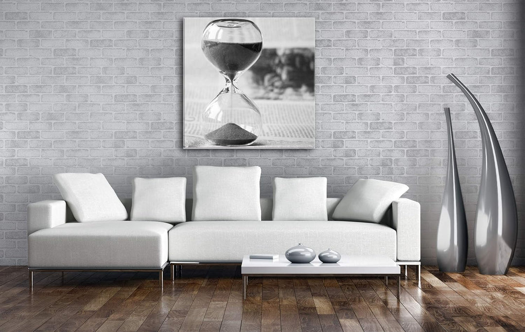 deyoli Elegante Sanduhr auf Einer Zeitung im Format: 70x70 Effekt: Schwarz&Weiss als Leinwandbild, M