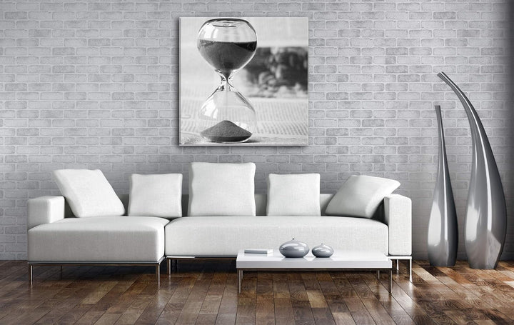 deyoli Elegante Sanduhr auf Einer Zeitung im Format: 70x70 Effekt: Schwarz&Weiss als Leinwandbild, M