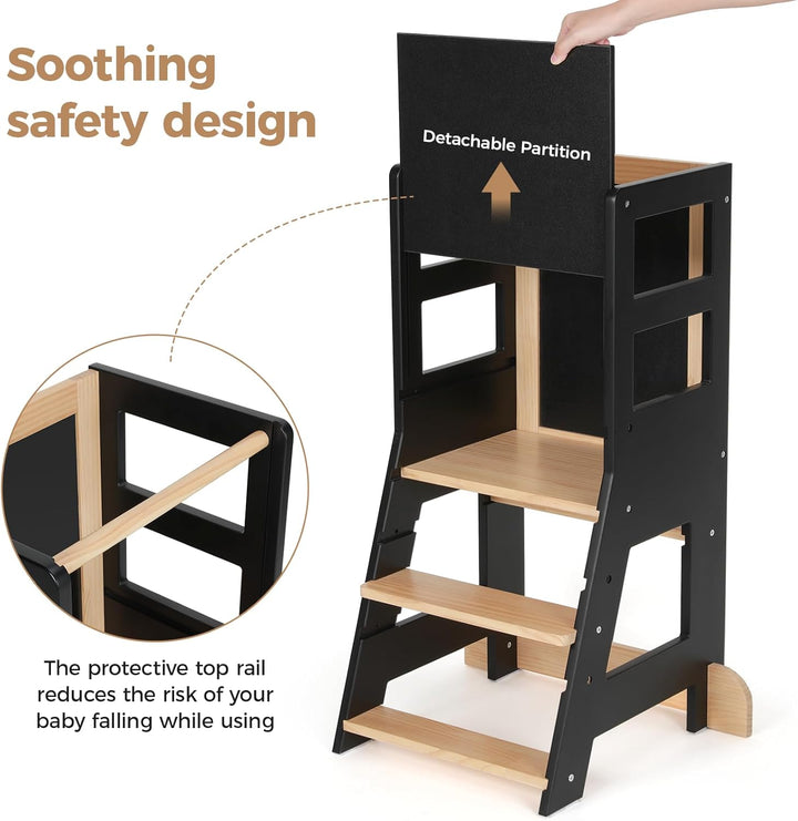 KIDINIX Kinder Lernturm ab 1 Jahr, Learning Tower mit Tafel, Höhenverstellbar, Montessori-Lernstuhl