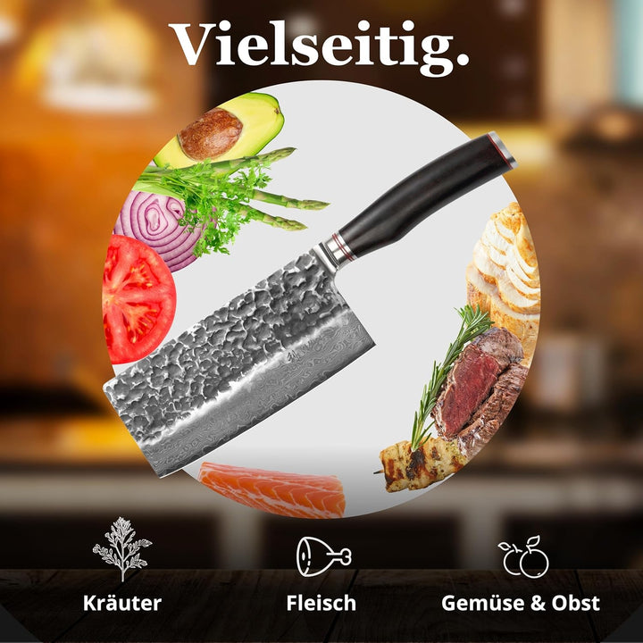 Wakoli Ebo Damastmesser Blockmesser extrem scharfe 17,5 cm Klinge aus 67 Lagen I Damast Küchenmesser